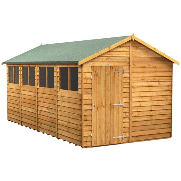 Power 16'x8' Overlap Timber Apex Shed (window or windowless) (single or double door)