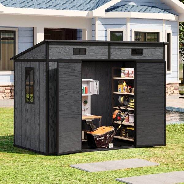Living and Home 8x4 WoodField Plastic Pent Storage Shed - Grey - Image 8