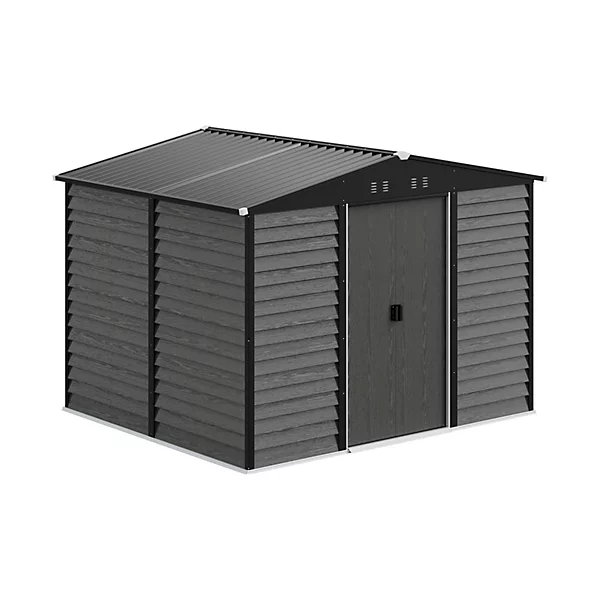 10’x8′ WoodField Metal Apex Shed with Foundaton Grid – Grey
