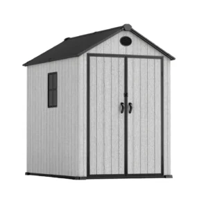 Living and Home 6x8 WoodField Woodgrain Plastic Apex Shed - Light Grey