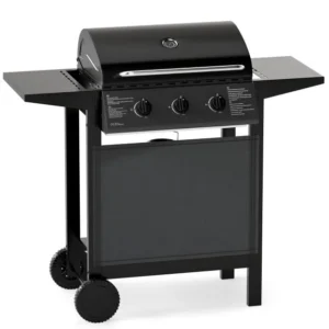 Protect Metal Outdoor 3-Burner Propane Gas Grill with Lid and Side Tables
