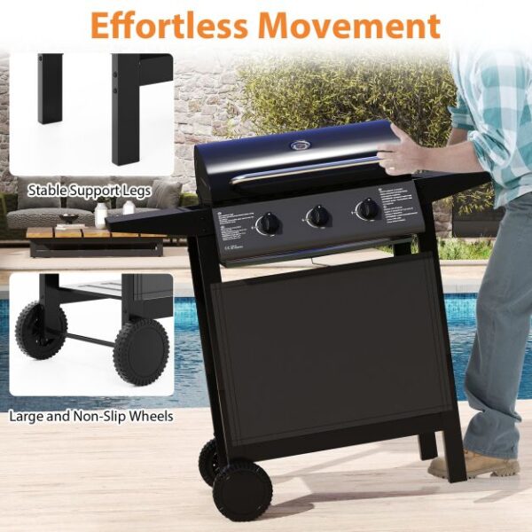 Protect Metal Outdoor 3-Burner Propane Gas Grill with Lid and Side Tables - Image 9