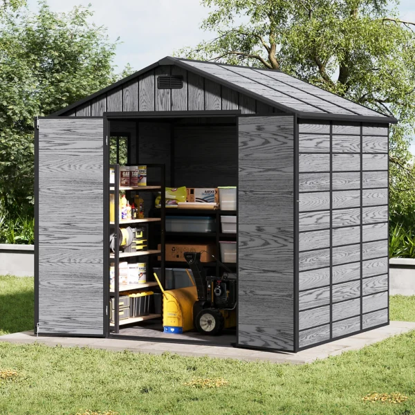 Living and Home 8x6 WoodField Plastic Apex Shed - Grey - Image 2
