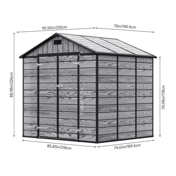 Living and Home 8x6 WoodField Plastic Apex Shed - Grey - Image 9