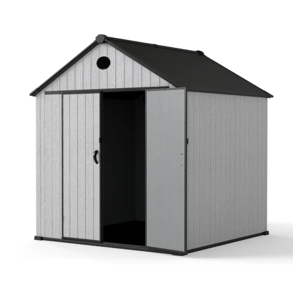 Living and Home 8x8 WoodField Woodgrain Plastic Apex Shed - Light Grey (Coming Soon) - Image 4