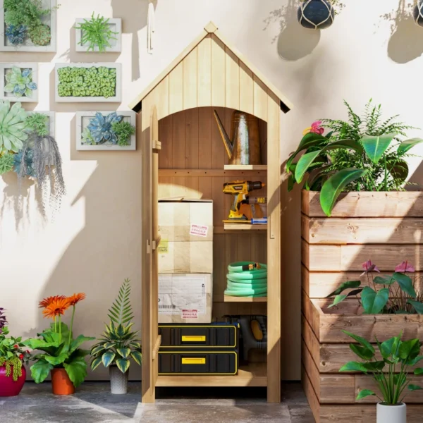 Outsunny 2.5'x 1.5' Small Timber Storage Shed with 3 Shelves - Image 6