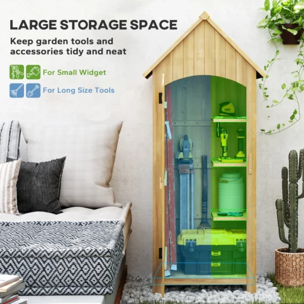 Outsunny 2.5'x 1.5' Small Timber Storage Shed with 3 Shelves - Image 8