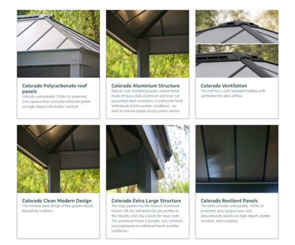 Palram - Canopia 14' x 14' Colorado Aluminium Double Carport - Grey - Image 2