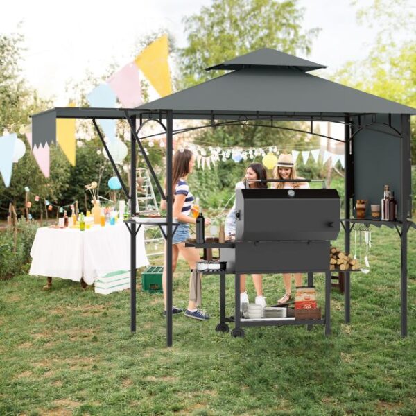 Pro-Tect Metal Grill Gazebo with Dual Side Awnings -Grey - Image 2