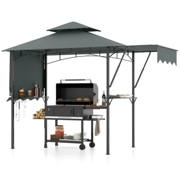 Pro-Tect Metal Grill Gazebo with Dual Side Awnings -Grey - Image 11