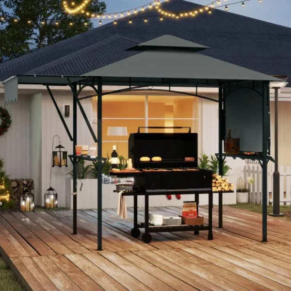 Pro-Tect Metal Grill Gazebo with Dual Side Awnings -Grey - Image 3