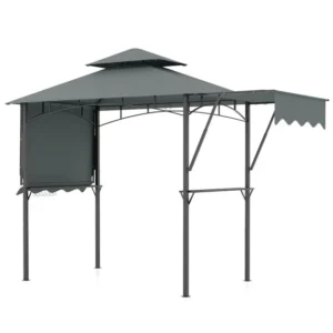 Pro-Tect Metal Grill Gazebo with Dual Side Awnings -Grey