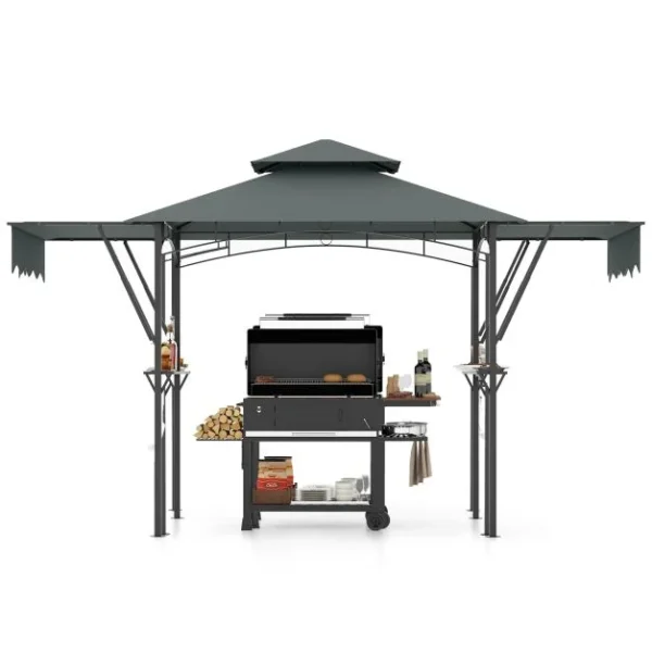 Pro-Tect Metal Grill Gazebo with Dual Side Awnings -Grey - Image 5