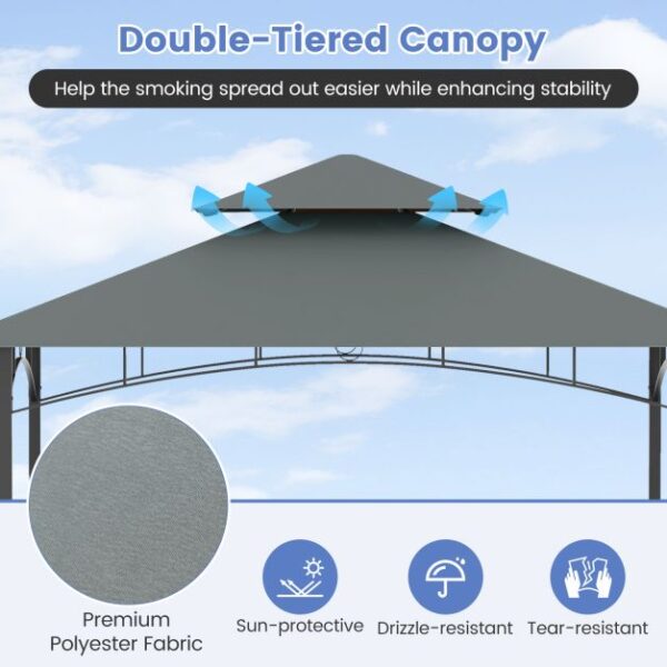 Pro-Tect Metal Grill Gazebo with Dual Side Awnings -Grey - Image 7