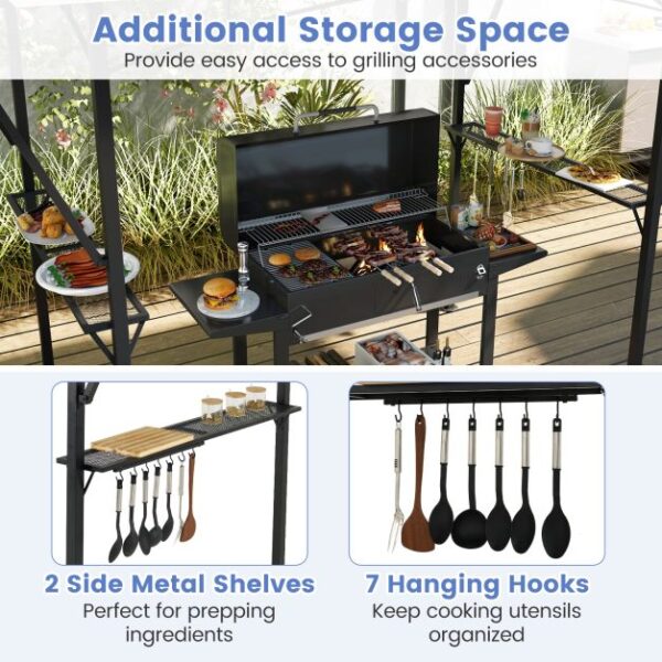 Pro-Tect Metal Grill Gazebo with Dual Side Awnings -Grey - Image 8