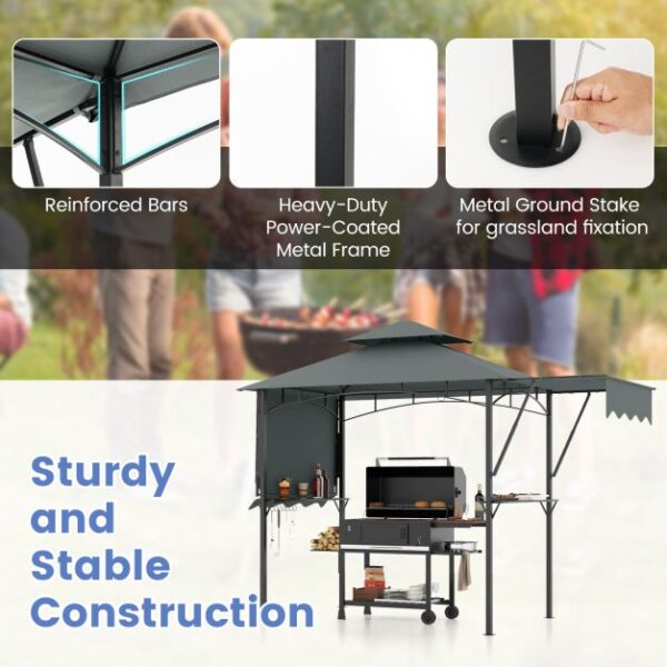 Pro-Tect Metal Grill Gazebo with Dual Side Awnings -Grey - Image 9