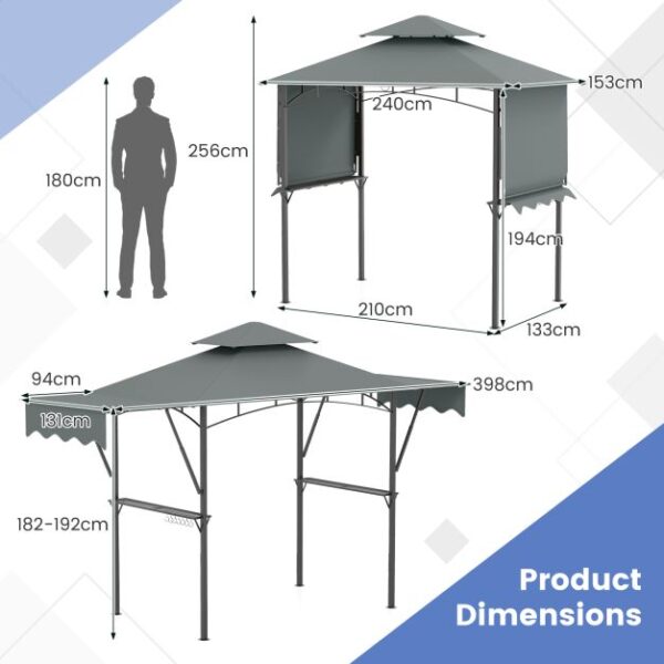 Pro-Tect Metal Grill Gazebo with Dual Side Awnings -Grey - Image 12