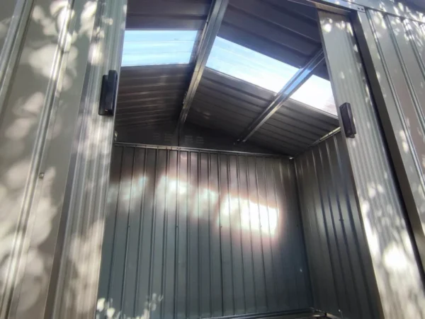 Outsunny 9ft x 6ft Metal Garden Shed Silver Grey with Foundation Grid and Skylight - Image 13