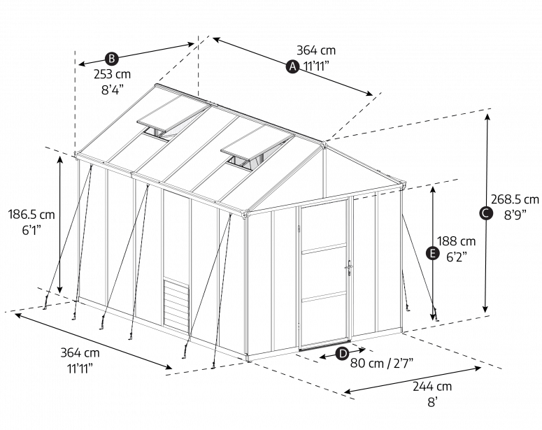 Palram 8x12 Glory Greenhouse Grey - (Twin Wall Glazing) - Image 15