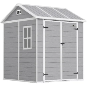 Outsunny 6x6 Plastic Storage Shed with Window and Floor - Grey