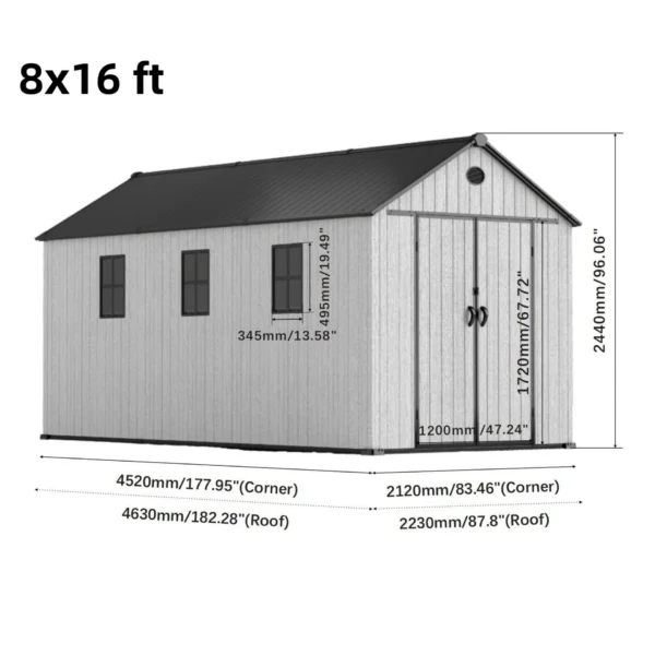 Living and Home 8x16 WoodField Woodgrain Plastic Apex Shed - Light Grey (Coming Soon) - Image 6