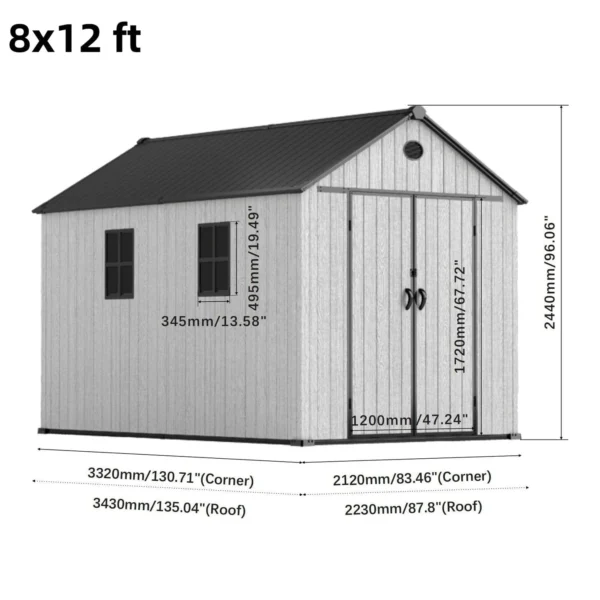 Living and Home 8x12 WoodField Woodgrain Plastic Apex Shed - Light Grey (Coming Soon) - Image 5