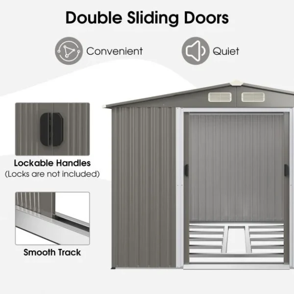Pro-Tect 8x6 Apex Metal Shed with Foundation Grid  - Light Grey - Image 7