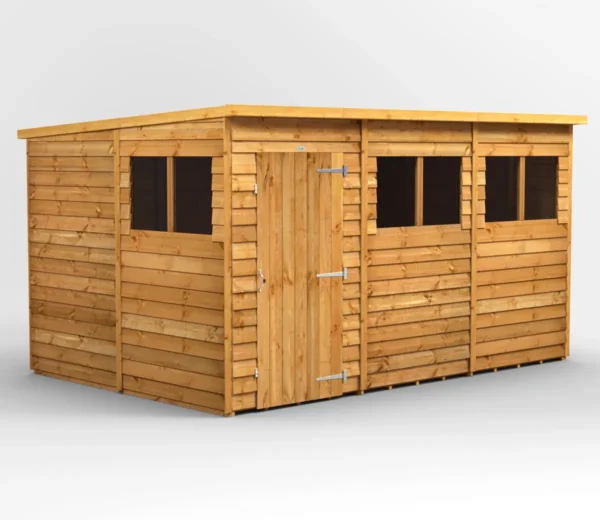 Power 12'x8' Overlap Timber Pent Shed (window or windowless) (single or double door)