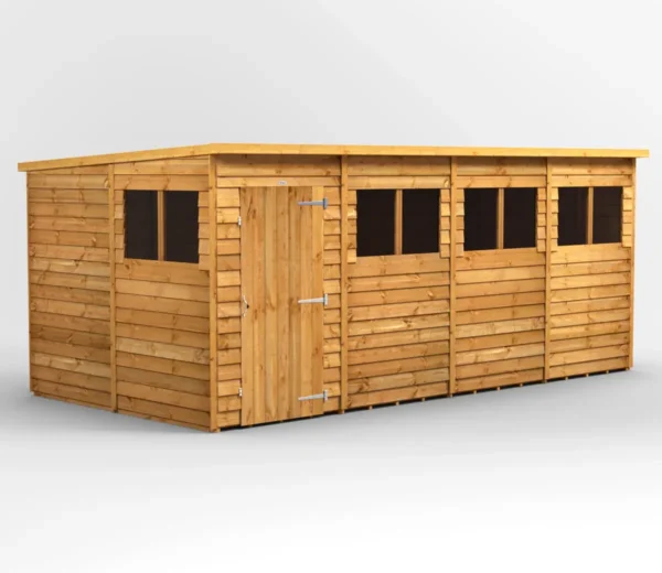 Power 16'x8' Overlap Timber Pent Shed (window or windowless) (single or double door)