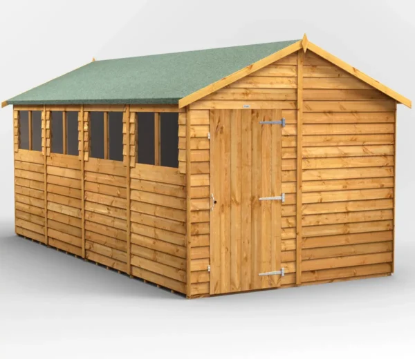 Power 16'x8' Overlap Timber Apex Shed (window or windowless) (single or double door)