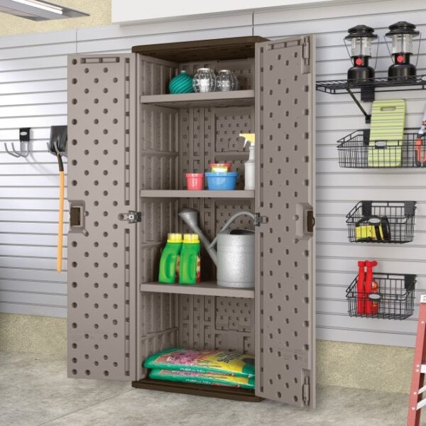 Suncast 2.5'x1.5' Haven Tall Plastic Storage Cabinet - Platinum Metallic - Image 2