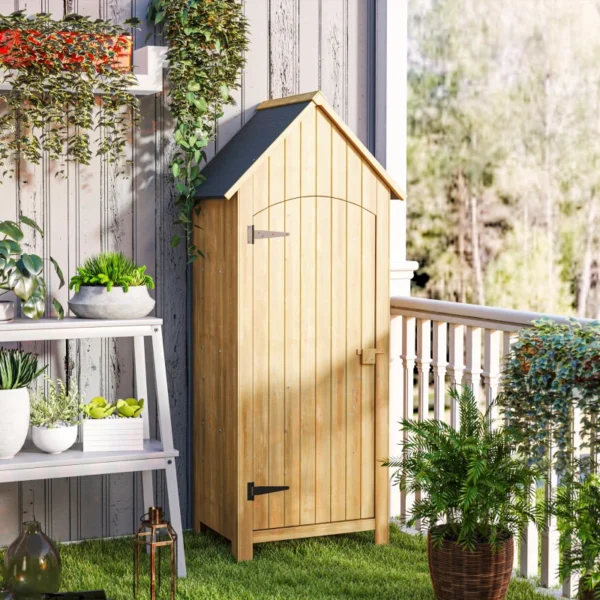 Outsunny 2.5'x 1.5' Small Timber Storage Shed with 3 Shelves - Image 5