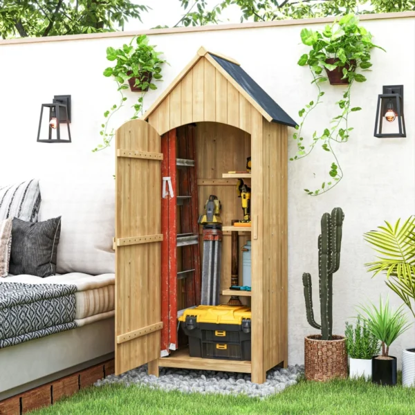 Outsunny 2.5'x 1.5' Small Timber Storage Shed with 3 Shelves - Image 11
