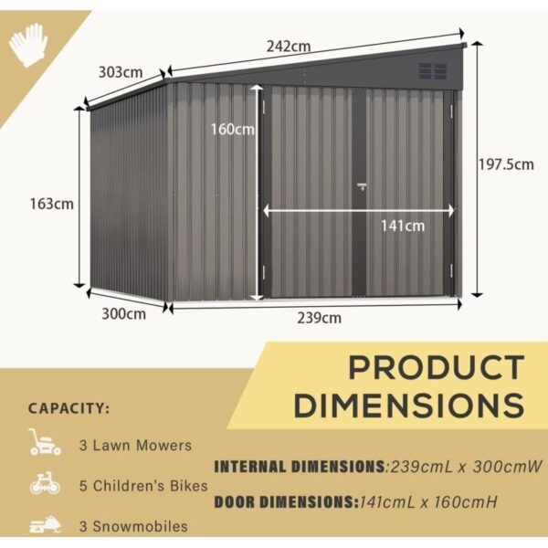 Pro-Tect 8'x10' Lean To Metal Storage Shed - Warm Grey - Image 3