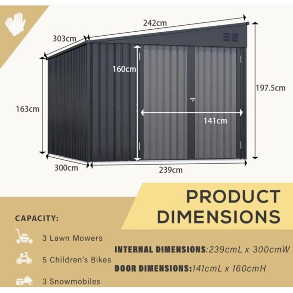 Pro-Tect 8'x10' Lean To Metal Storage Shed - Dark Grey - Image 2