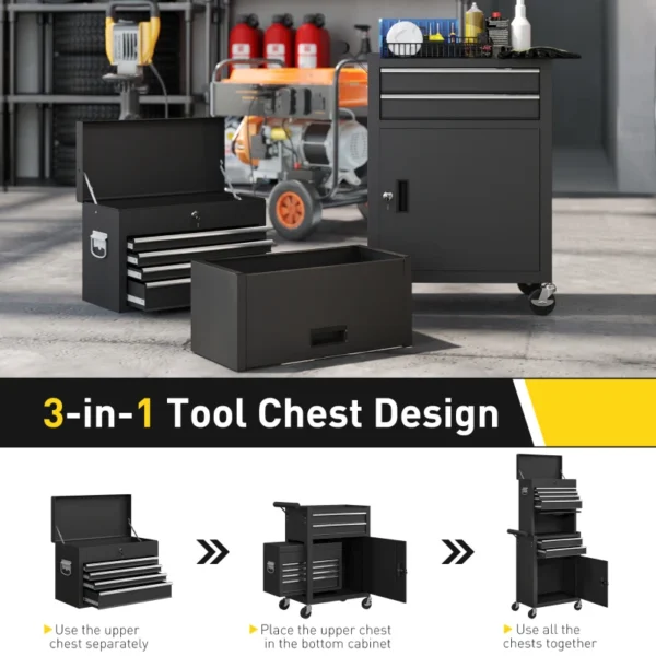 HOMCOM 3-Part Steel Locking Tool Chest - Black - Image 3