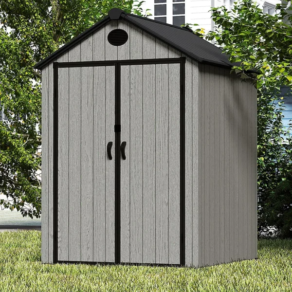 Living and Home 6x6 WoodField Woodgrain Plastic Apex Shed - Light Grey (Coming Soon) - Image 3