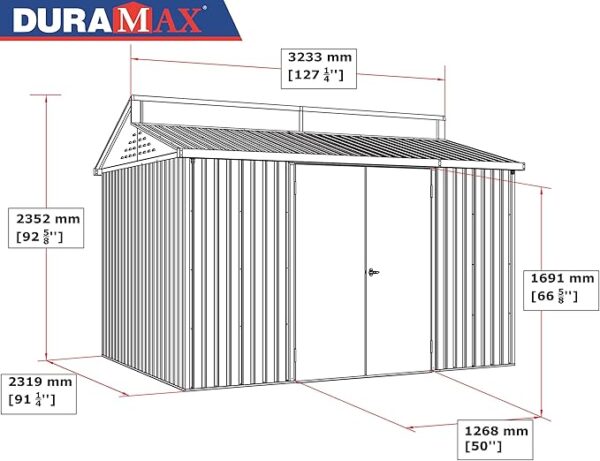 Duramax 10x8 Aluminium Metal Shed with Skylight and Foundation Grid - Image 7