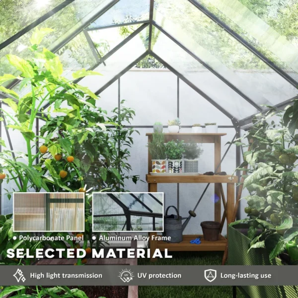Outsunny 6ft x 8ft Polycarbonate Greenhouse -  Dark Grey - Image 7