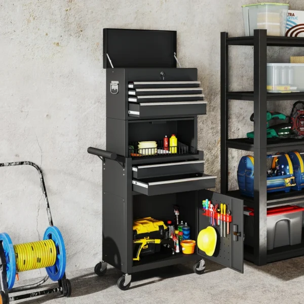 HOMCOM 3-Part Steel Locking Tool Chest - Black - Image 4