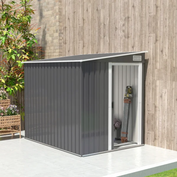 Outsunny 5ft x 7ft Lean To Metal Garden Shed -  Dark Grey - Image 4