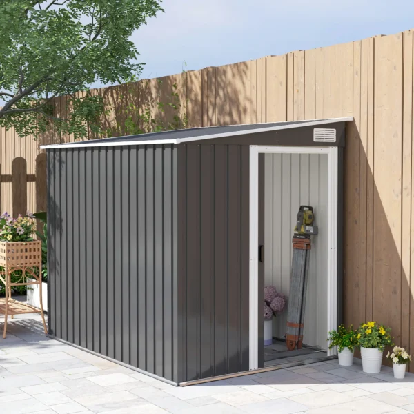 Outsunny 5ft x 7ft Lean To Metal Garden Shed -  Dark Grey