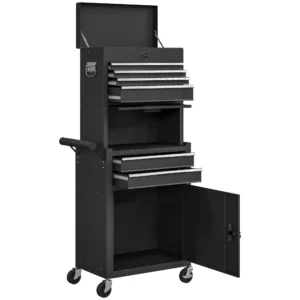 HOMCOM 3-Part Steel Locking Tool Chest - Black