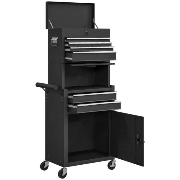HOMCOM 3-Part Steel Locking Tool Chest - Black