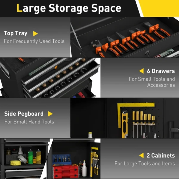 HOMCOM 3-Part Steel Locking Tool Chest - Black - Image 6