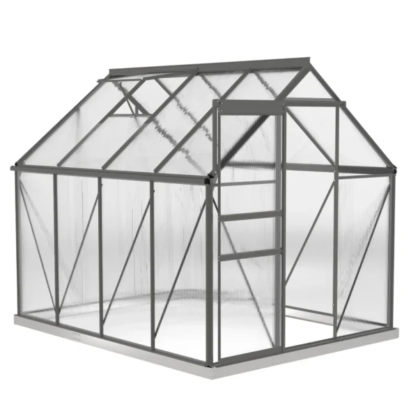 Outsunny 6ft x 8ft Polycarbonate Greenhouse -  Dark Grey - Image 4