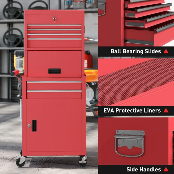 HOMCOM 3-Part Steel Locking Tool Chest -  Red - Image 9