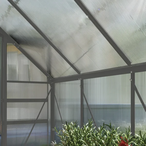 Outsunny 6ft x 8ft Polycarbonate Greenhouse -  Dark Grey - Image 3