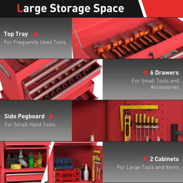 HOMCOM 3-Part Steel Locking Tool Chest -  Red - Image 10