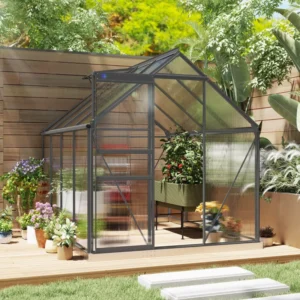Outsunny 6ft x 8ft Polycarbonate Greenhouse -  Dark Grey